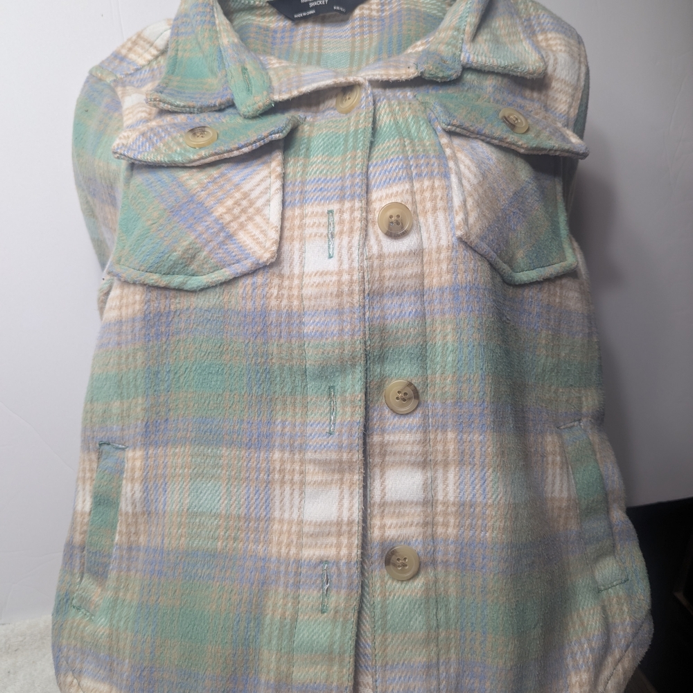 Plaid Kids Shirt in Pastel Green and Cream